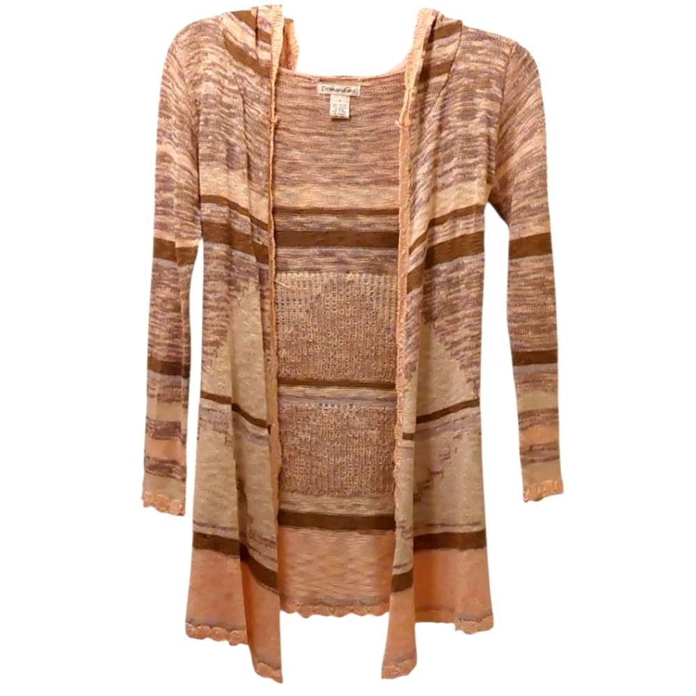 Demanding by Say What Cute Hooded Cardigan S EUC Tan Cream Pink